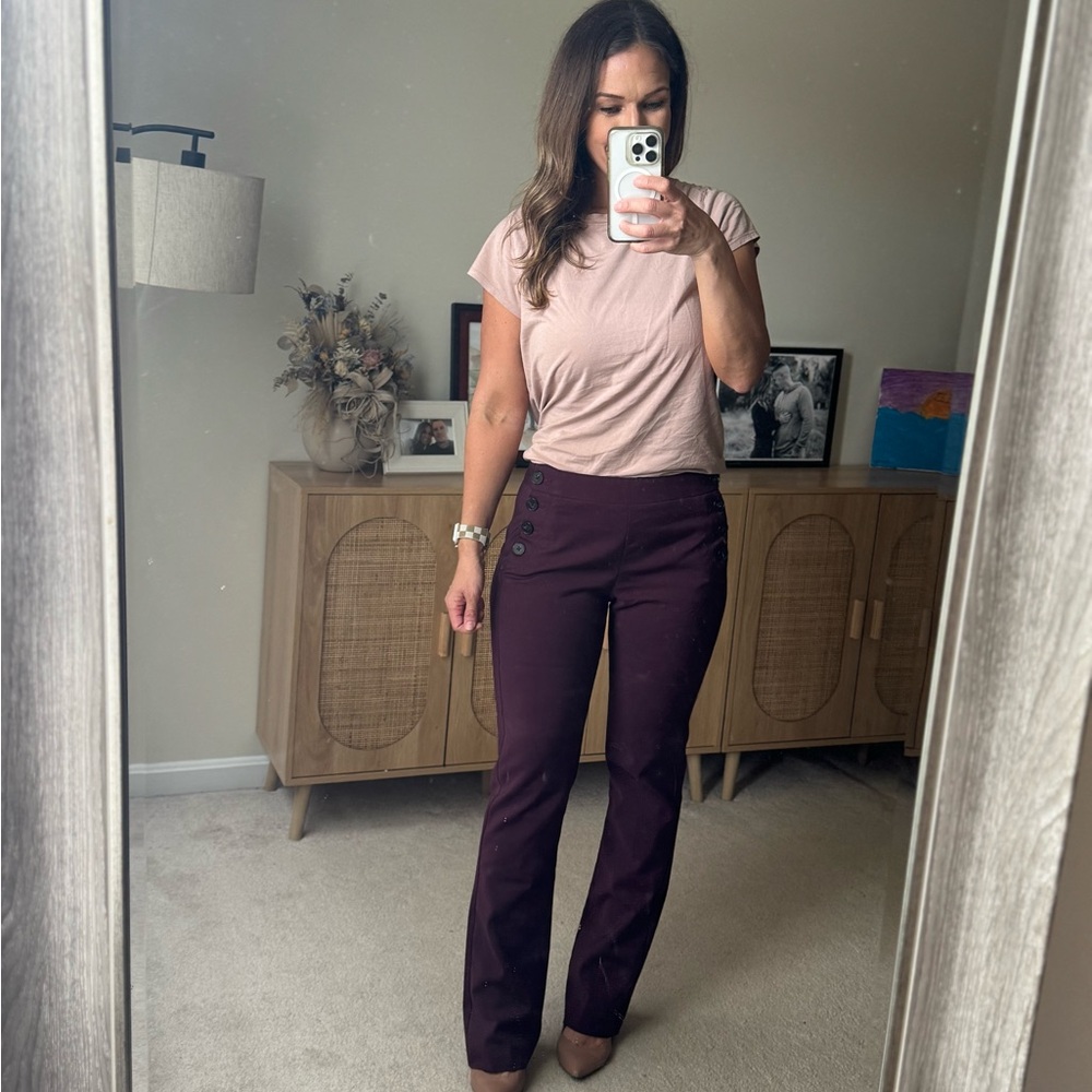 Women's Burgundy Button-Detail Pants
